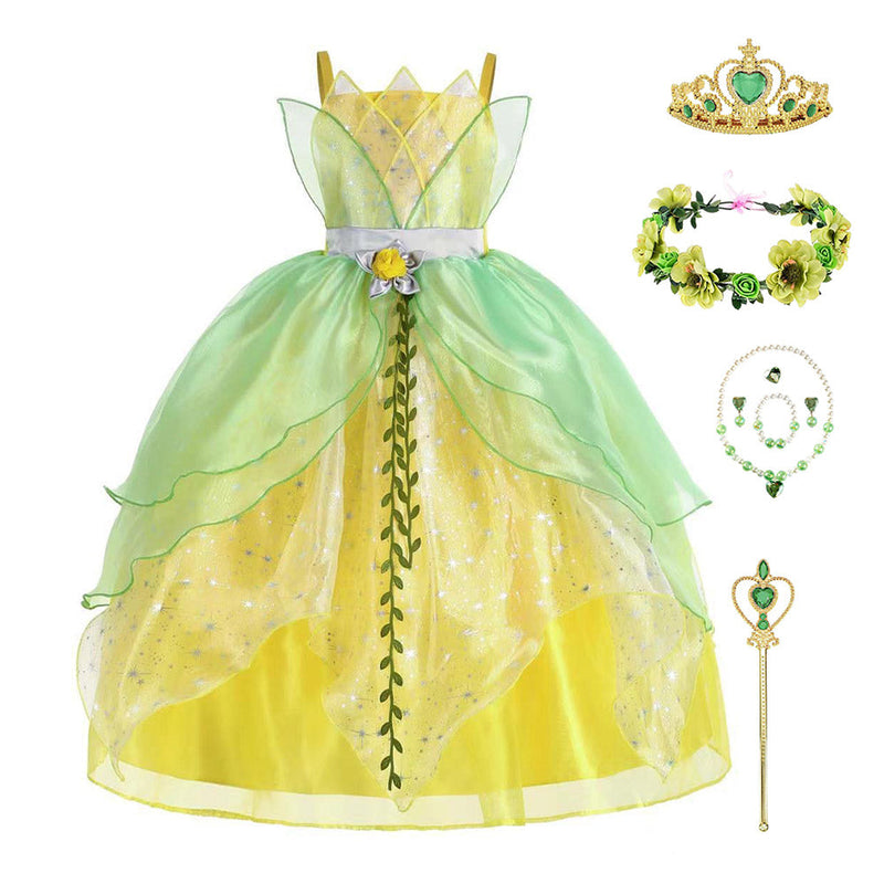 VeeGet Tiana Girls Kids Children Christmas Outfits Halloween Carnival Party Suit Cosplay Costume