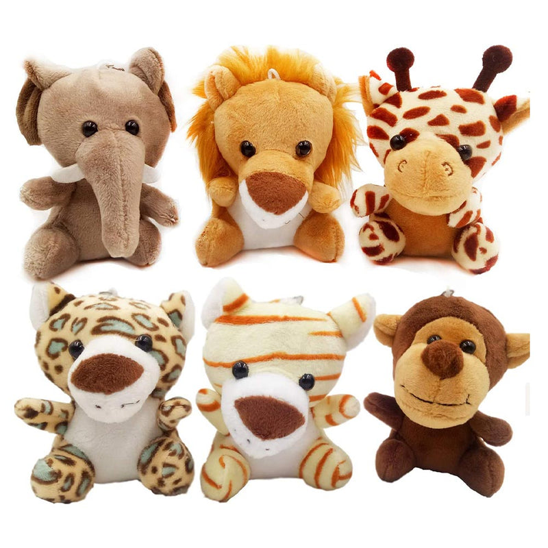 Tittaty 6 pieces Mini key rings animals of the Forest of plush set in key rings with Toys of plush Jungle animals 10 cm