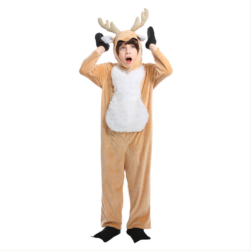 Ubaywey children's Halloween reindeer Christmas pajamas costume one-piece clothes wear occasional clothes cold-proof babies wear warm long-sleeved autumn and winter animal clothes cute room party XL