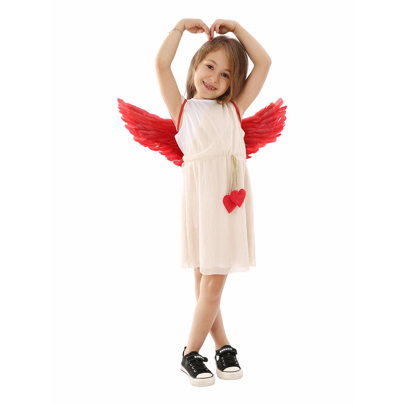 ulesoke Kids Cupid Costume Toddle Angle Dress with Red Wings Angel Flower Girl Dress Valentine\'s Da