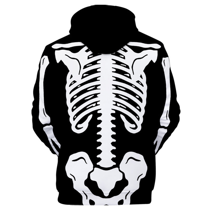 Unisex Halloween Skeleton Hoodie Plush Sweatshirt Long Sleeve Loose Printing Pullover