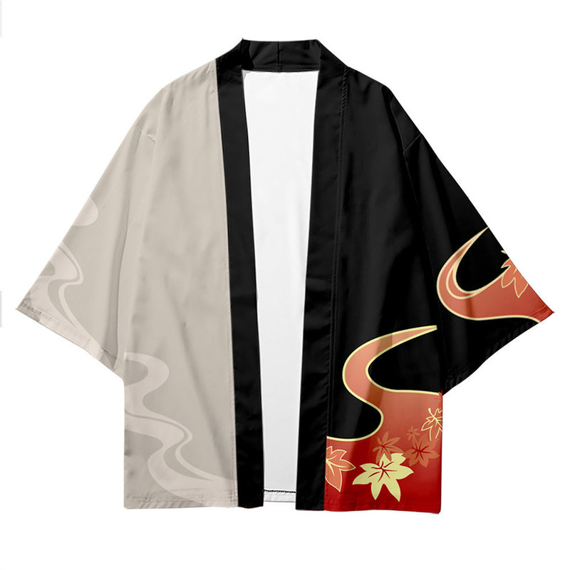 Unisex Kaedehara Kazuha Kimono Mantelet Coat Cape Jacket Halloween Carnival Cloak Cosplay Costume Schwarz XL