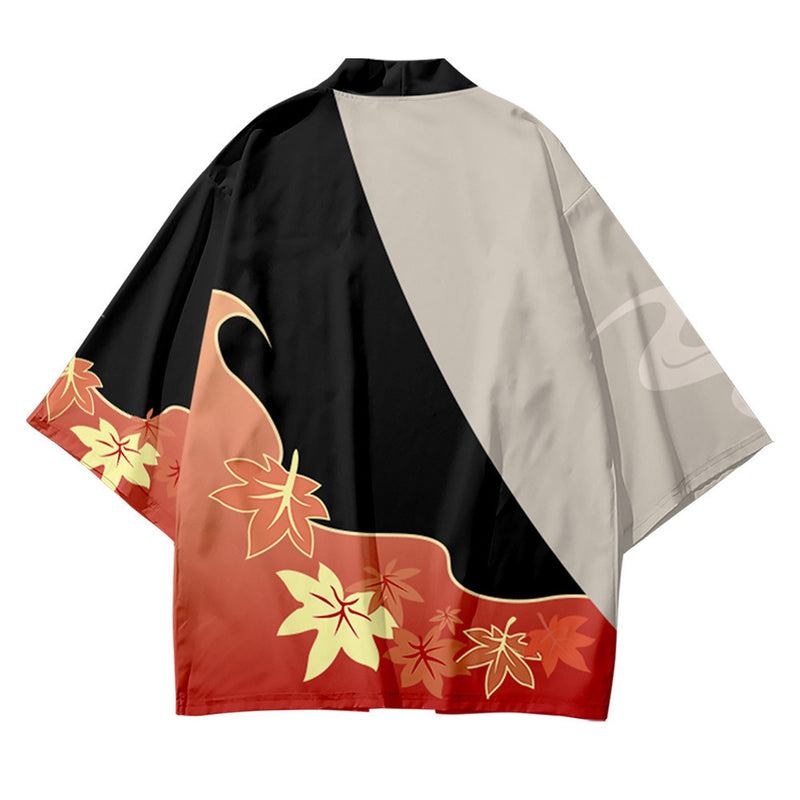 Unisex Kaedehara Kazuha Kimono Mantelet Coat Cape Jacket Halloween Carnival Cloak Cosplay Costume Schwarz XL