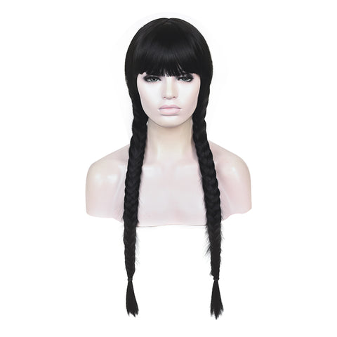 Wednesday Addams Cosplay Wig Heat Resistant Synthetic Hair Carnival Halloween Party Props