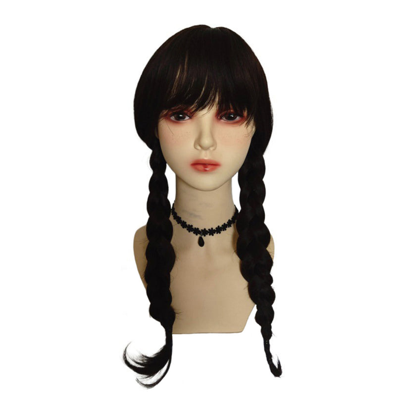 Wednesday Addams Cosplay Wig Heat Resistant Synthetic Hair Carnival Halloween Party Props