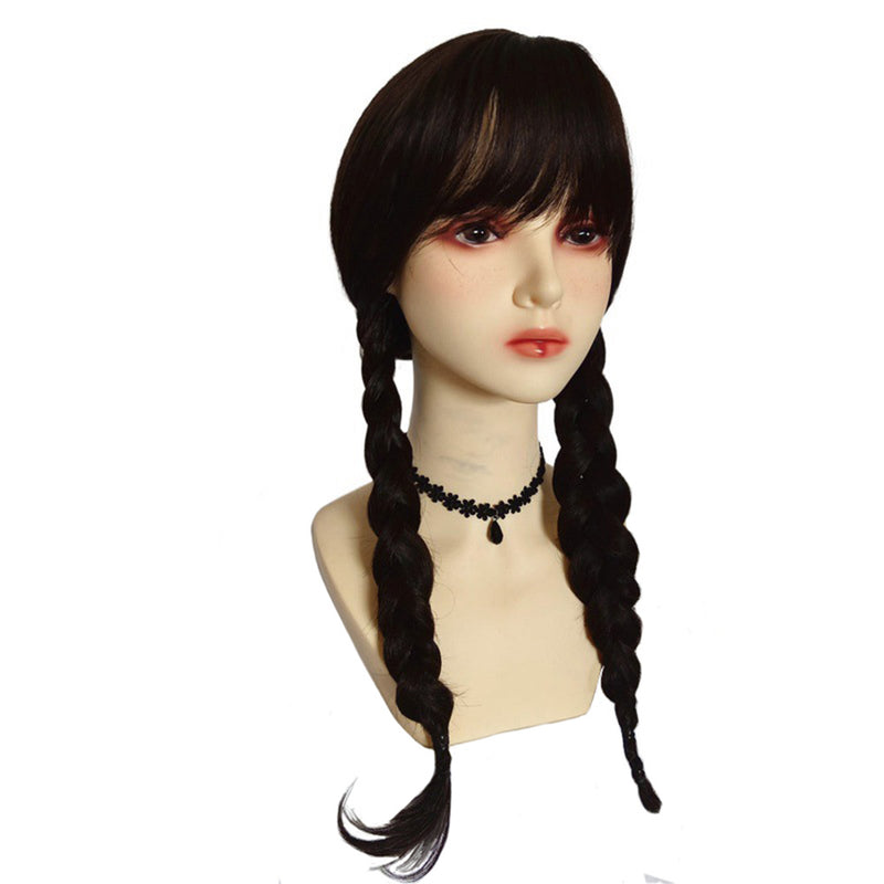 Wednesday Addams Cosplay Wig Heat Resistant Synthetic Hair Carnival Halloween Party Props