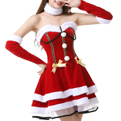 Women Lady Santa Claus Christmas Xmas Costume Christmas Cosplay Fantasia Costume Disguise Adult Women Girls Dress Party Clothes