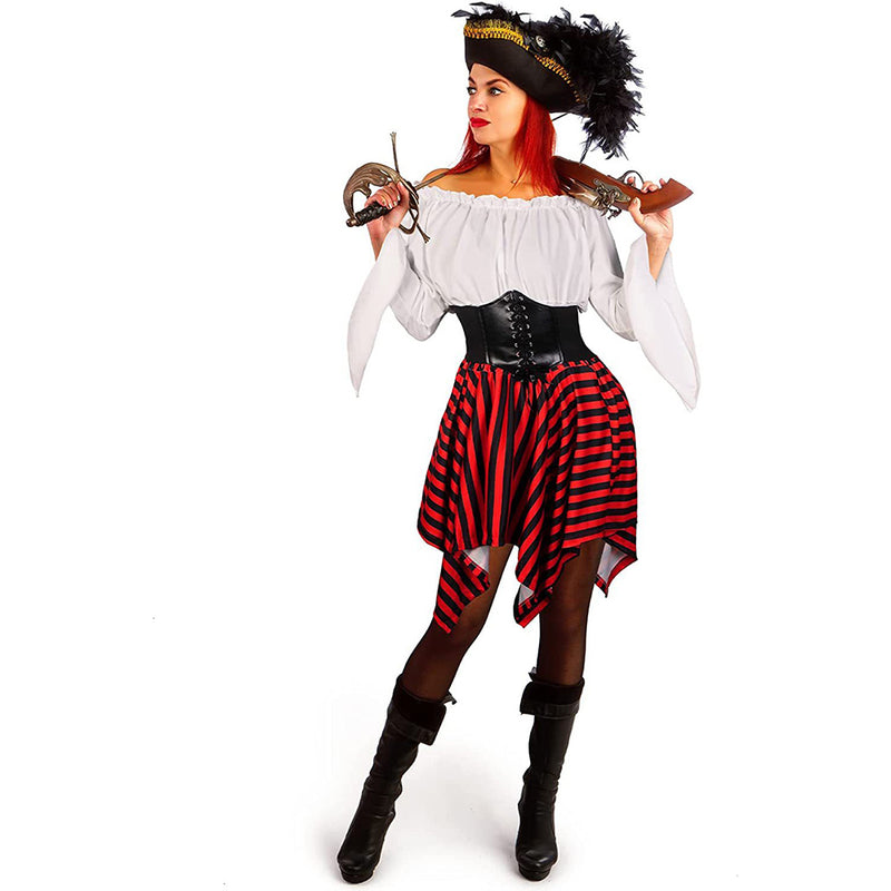 Women Pirate Cosplay Costume Blouse Shirt Headband Outfits Halloween Carnival Party Suit