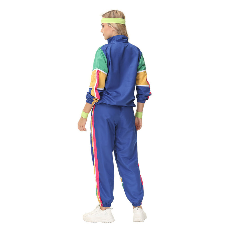 Women Retro Vintage hip-hop disco Cosplay Costume Jacket Pants Headband Sprotwear Outfits Halloween Carnival Suit