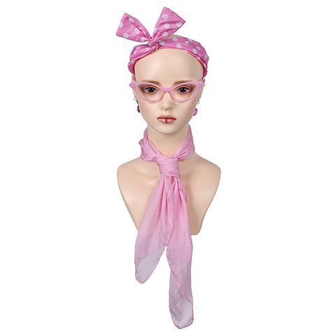 Womens Costume Accessories - 50s Chiffon Scarf Cat Eye Glasses Bandana Tie Headband Drop Dot Earrings eforpretty 1950's pink