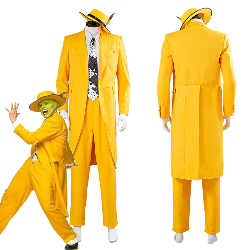 The Mask Jim Carrey Yellow Suit Men Uniform Outfit Halloween Carnival Costume Cosplay Costume