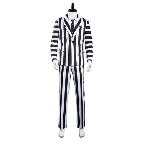 Movie Beetlejuice Lydia Deetz /Adam Cosplay Costume Red Wedding Dress / Striped Suit Outfits Halloween Carnival Suit