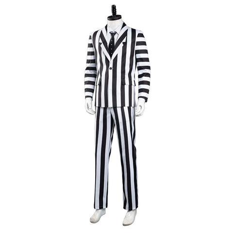 Movie Beetlejuice Lydia Deetz /Adam Cosplay Costume Red Wedding Dress / Striped Suit Outfits Halloween Carnival Suit