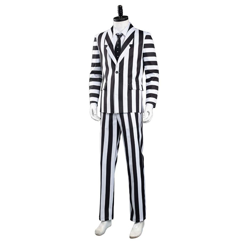 Movie Beetlejuice Lydia Deetz /Adam Cosplay Costume Red Wedding Dress / Striped Suit Outfits Halloween Carnival Suit
