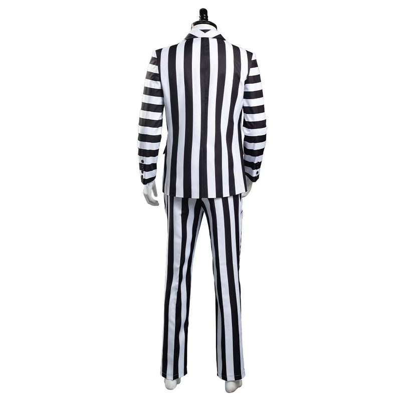 Beetlejuice Adam Men Black and White Striped Suit Jacket Shirt Pants Outfits Halloween Carnival Costume Cosplay Costume