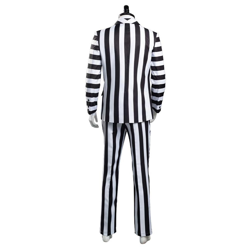Movie Beetlejuice Lydia Deetz /Adam Cosplay Costume Red Wedding Dress / Striped Suit Outfits Halloween Carnival Suit