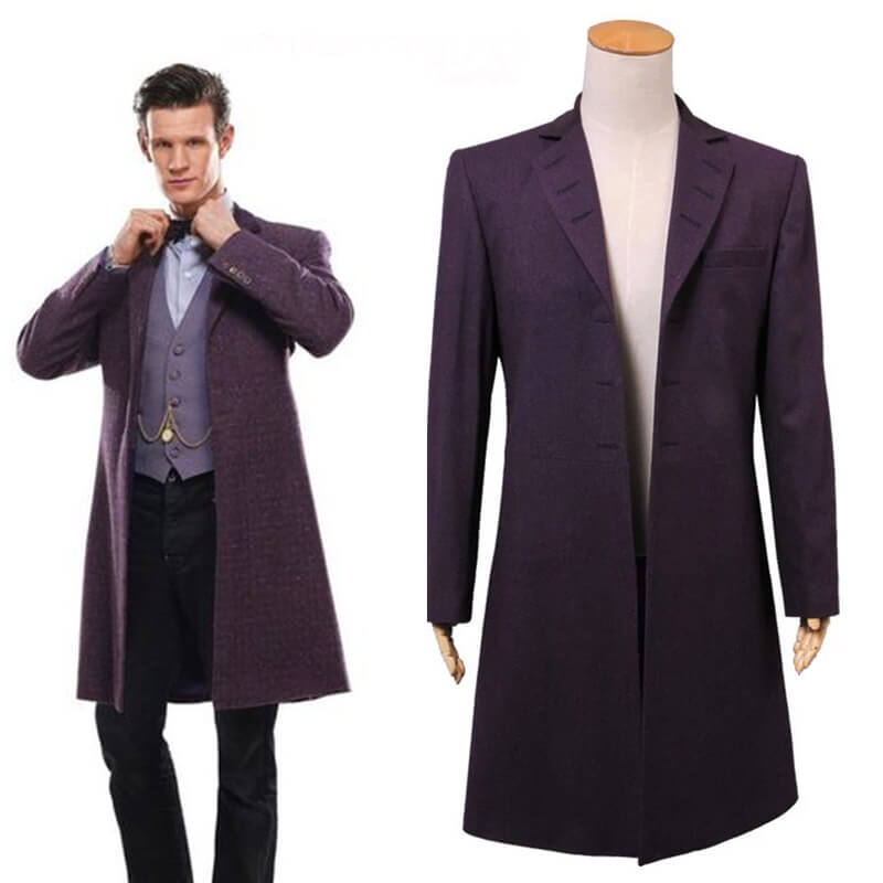 Doctor Who Cosplay Eleventh 11th Doctor Buttonless Purple Wool Frock Coat Costume