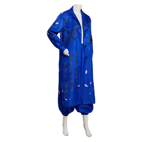 Japanese Bosozoku Kimono Cosplay Costume Blue Coat Pants Outfits Halloween Carnival Suit