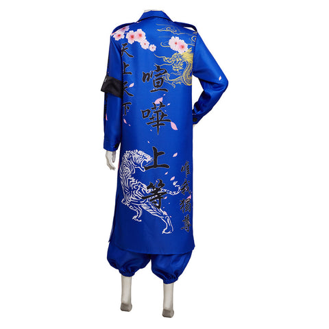 Japanese Bosozoku Kimono Cosplay Costume Blue Coat Pants Outfits Halloween Carnival Suit