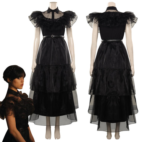 Wednesday (2022) Wednesday Addams Black Party Dress Cosplay Costume Outfits Halloween Party Suit