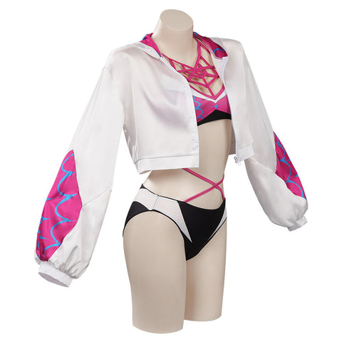 Spider-Man: Across The Spider-Verse Gwen Stacy Cosplay CostumeTop Shorts Cloak Swimsuit Outfits Halloween Carnival Suit