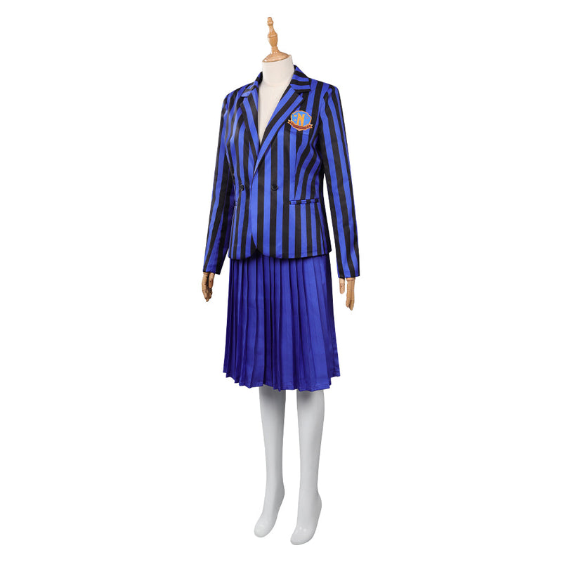 Wednesday Addams Cosplay Costume Blue School Uniform Skirt Outfits Halloween Carnival Party Suit