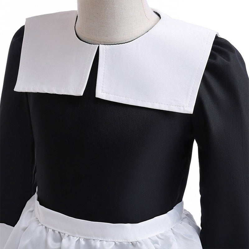 Kids Wednesday Addams Cosplay Costume Maid Dress Outfits Halloween Carnival Party Suit