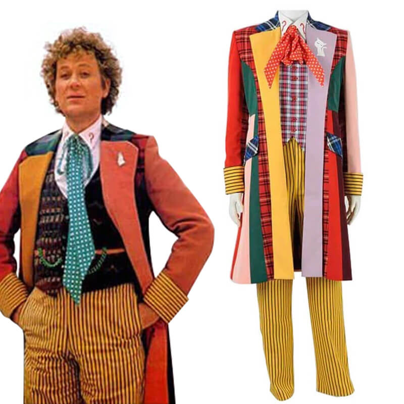 Doctor Who sixth 6th Doctor Colorful Lattice Jacket Coat Suit Cosplay Costume