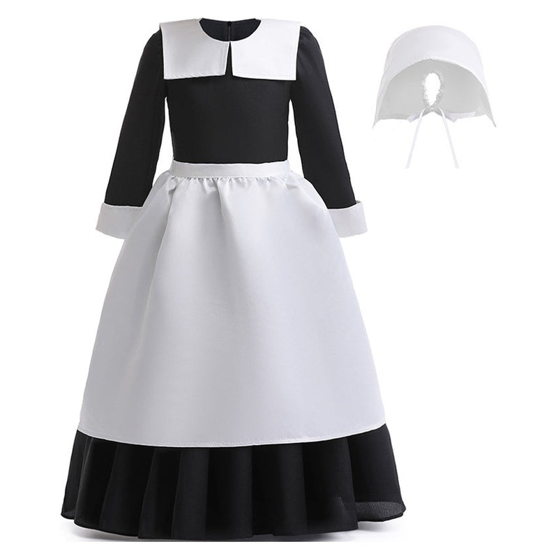 Kids Wednesday Addams Cosplay Costume Maid Dress Outfits Halloween Carnival Party Suit