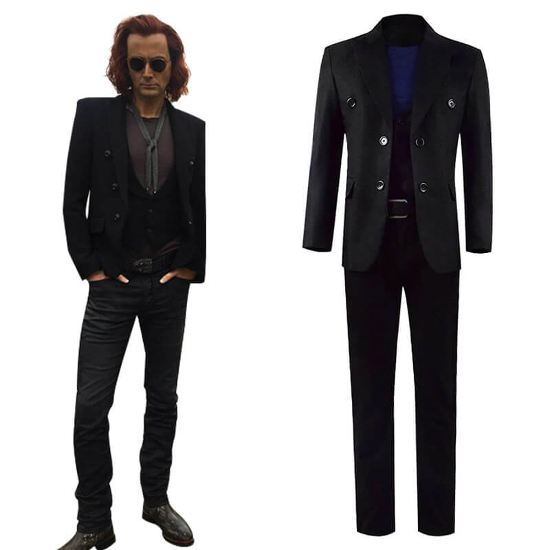 Good Omens David Tennant Black Full Set Crowley Costumes Cosplay ACcosplay