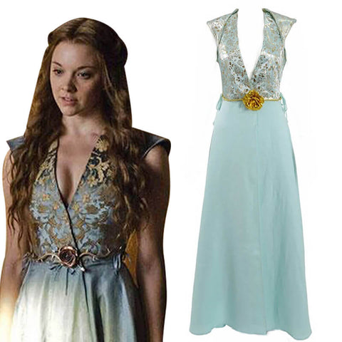 Game of Thrones Queen Margaery Tyrell Cosplay Blue Dress Costume