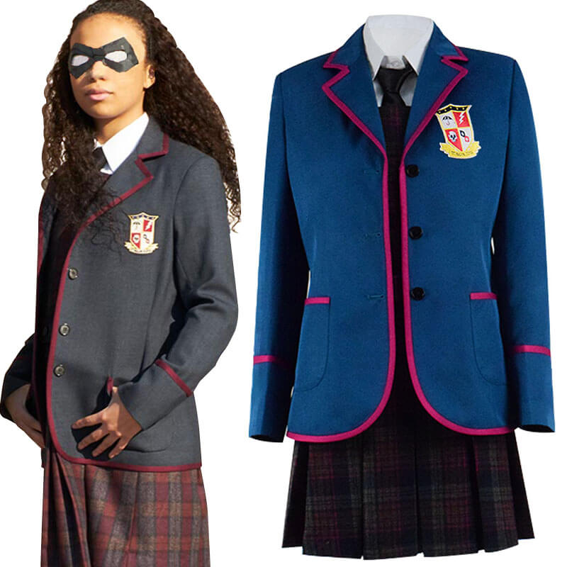 ﻿Adult The Umbrella Academy Blue School Uniform Outfit Cosplay Costume