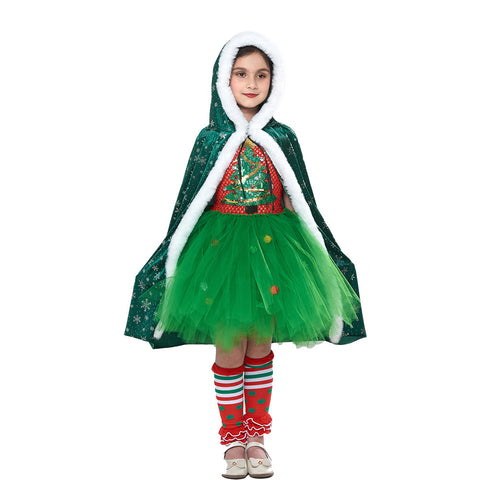 Girls‘ Christmas Tree Cosplay Kids Costume Outfits Halloween Carnival Suit