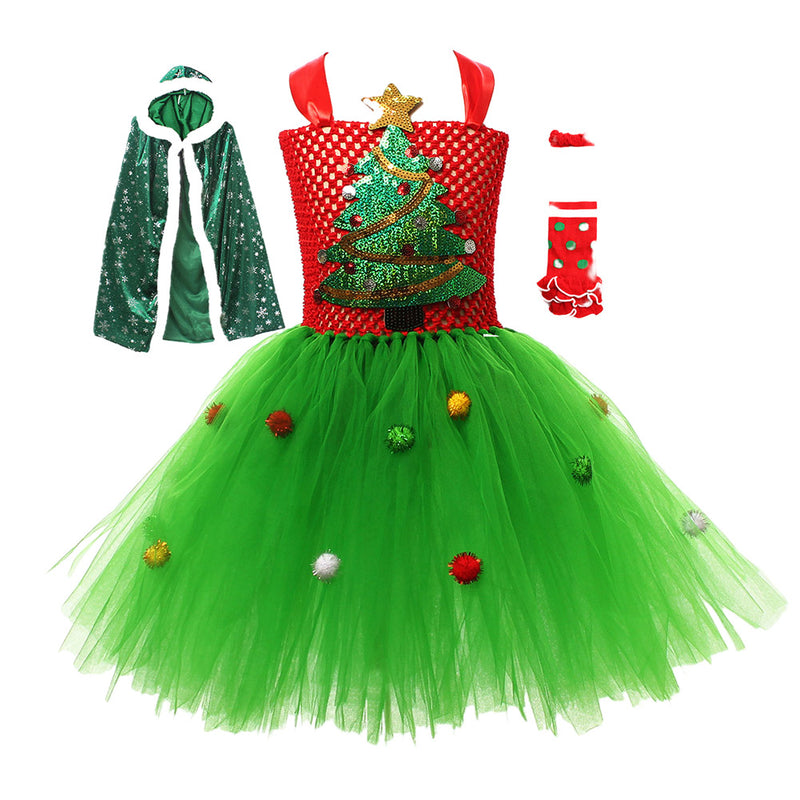 Girls‘ Christmas Tree Cosplay Kids Costume Outfits Halloween Carnival Suit